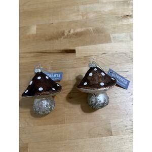 2 Blown Glass Mercury Glass Mushroom Ornament Glittering Low